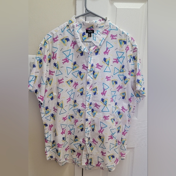 CITY STREETS Vintage XXL 80s fashion men’s button up short sleeve t-shirt - Picture 1 of 4